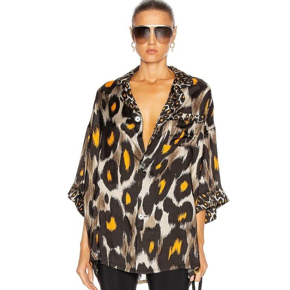 R13 Grey & Orange Leopard Shirt sz S